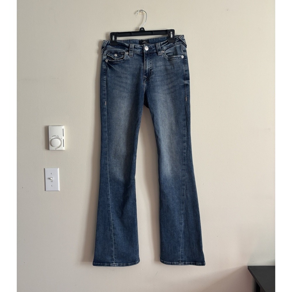 True Religion Jeans Joey Mid Rise Flare Size 30 Flap Pocket Bootcut Y2K Cotton